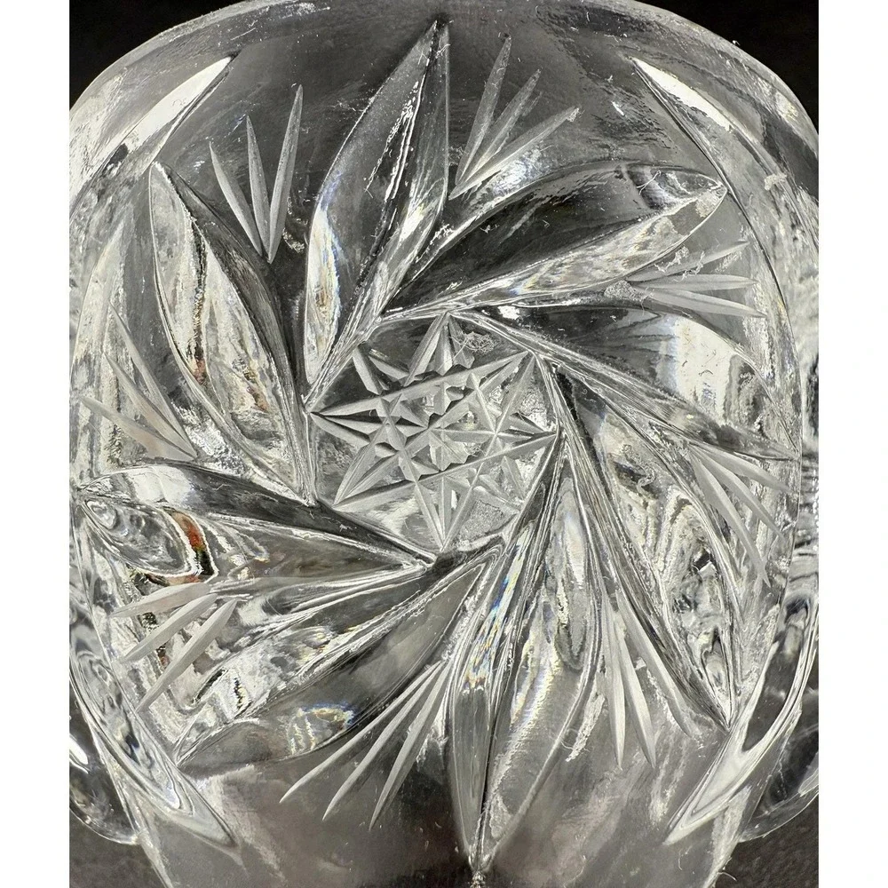 Ofnah Poland 24% Lead Crystal Creamer Sugar Bowl w/ Lid & Tray Pinwheel‎ Star Of